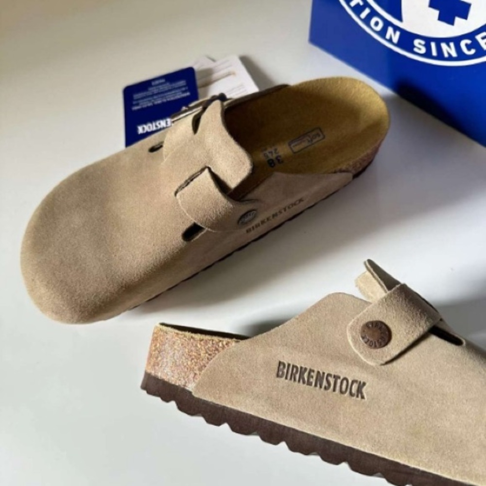 New Birkenstock Sandals Boston taupe suede mule clogs womens Slipper - Picture 2 of 4
